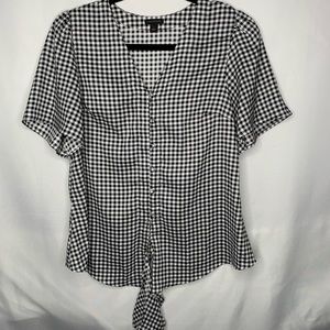 Ann Taylor Gingham Tie Front Blouse